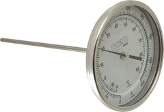 Wika - 9 Inch Long Stem, 5 Inch Dial Diameter, Stainless Steel, Back Connected Bi-Metal Thermometer - -15 to 90°C, 1% Accuracy - Industrial Tool & Supply