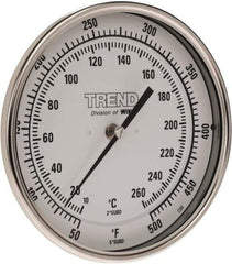 Wika - 9 Inch Long Stem, 5 Inch Dial Diameter, Stainless Steel, Back Connected Bi-Metal Thermometer - 10 to 260°C, 1% Accuracy - Industrial Tool & Supply