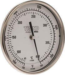 Wika - 9 Inch Long Stem, 5 Inch Dial Diameter, Stainless Steel, Back Connected Bi-Metal Thermometer - 65 to 400°C, 1% Accuracy - Industrial Tool & Supply