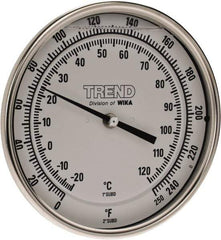 Wika - 2-1/2 Inch Long Stem, 5 Inch Dial Diameter, Stainless Steel, Back Connected Bi-Metal Thermometer - -20 to 120°C, 1% Accuracy - Industrial Tool & Supply