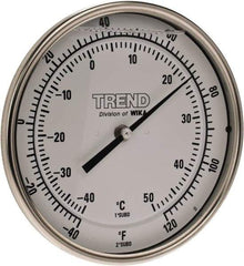 Wika - 4 Inch Long Stem, 5 Inch Dial Diameter, Stainless Steel, Back Connected Bi-Metal Thermometer - -40 to 50°C, 1% Accuracy - Industrial Tool & Supply