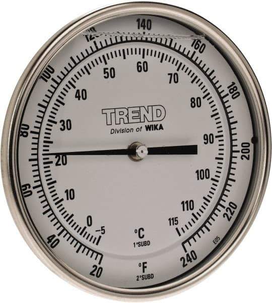 Wika - 4 Inch Long Stem, 5 Inch Dial Diameter, Stainless Steel, Back Connected Bi-Metal Thermometer - -5 to 115°C, 1% Accuracy - Industrial Tool & Supply