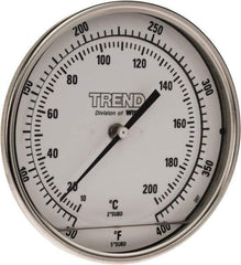 Wika - 4 Inch Long Stem, 5 Inch Dial Diameter, Stainless Steel, Back Connected Bi-Metal Thermometer - 10 to 200°C, 1% Accuracy - Industrial Tool & Supply