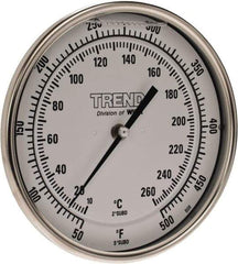 Wika - 4 Inch Long Stem, 5 Inch Dial Diameter, Stainless Steel, Back Connected Bi-Metal Thermometer - 10 to 260°C, 1% Accuracy - Industrial Tool & Supply