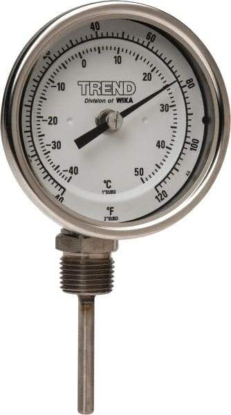 Wika - 2-1/2 Inch Long Stem, 3 Inch Dial Diameter, Stainless Steel, Bottom Connected Bi-Metal Thermometer - -40 to 50°C, 1% Accuracy - Industrial Tool & Supply