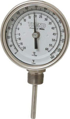 Wika - 2-1/2 Inch Long Stem, 3 Inch Dial Diameter, Stainless Steel, Bottom Connected Bi-Metal Thermometer - -20 to 60°C, 1% Accuracy - Industrial Tool & Supply