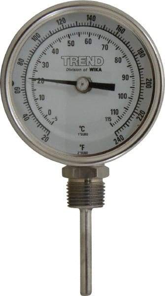 Wika - 2-1/2 Inch Long Stem, 3 Inch Dial Diameter, Stainless Steel, Bottom Connected Bi-Metal Thermometer - -5 to 115°C, 1% Accuracy - Industrial Tool & Supply