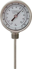 Wika - 4 Inch Long Stem, 3 Inch Dial Diameter, Stainless Steel, Bottom Connected Bi-Metal Thermometer - -5 to 50°C, 1% Accuracy - Industrial Tool & Supply