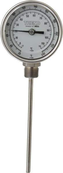 Wika - 6 Inch Long Stem, 3 Inch Dial Diameter, Stainless Steel, Bottom Connected Bi-Metal Thermometer - -5 to 115°C, 1% Accuracy - Industrial Tool & Supply