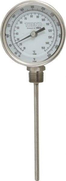 Wika - 6 Inch Long Stem, 3 Inch Dial Diameter, Stainless Steel, Bottom Connected Bi-Metal Thermometer - 10 to 150°C, 1% Accuracy - Industrial Tool & Supply