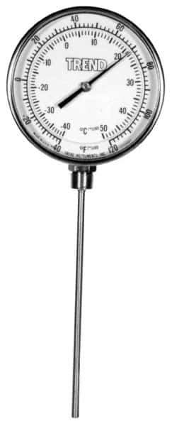 Wika - 9 Inch Long Stem, 5 Inch Dial Diameter, Stainless Steel, Bottom Connected Bi-Metal Thermometer - -5 to 50°C, 1% Accuracy - Industrial Tool & Supply