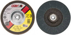 Camel Grinding Wheels - 120 Grit, 7" Disc Diam, 5/8-11 Center Hole, Type 27 Zirconia Alumina Flap Disc - 8,600 Max RPM, Poly Cotton Backing, Arbor Attaching System, Coated - Industrial Tool & Supply