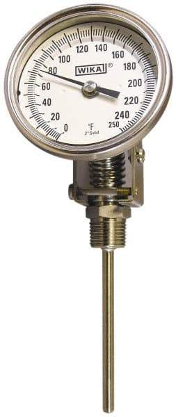 Wika - 4 Inch Long Stem, Stainless Steel, Adjustable Angle Bi-Metal Thermometer - -40 to 50°C, 1% Accuracy - Industrial Tool & Supply