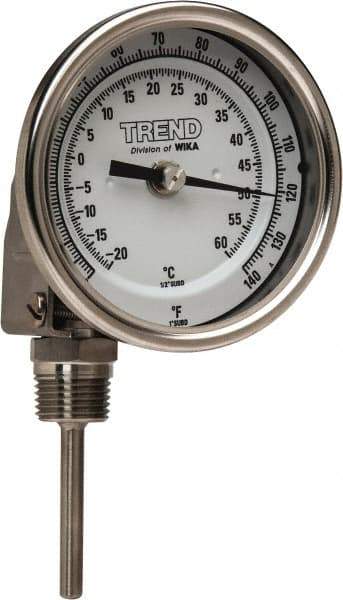 Wika - 2-1/2 Inch Long Stem, 3 Inch Dial Diameter, Stainless Steel, Adjustable Angle Bi-Metal Thermometer - -20 to 60°C, 1% Accuracy - Industrial Tool & Supply