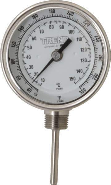 Wika - 2-1/2 Inch Long Stem, 3 Inch Dial Diameter, Stainless Steel, Adjustable Angle Bi-Metal Thermometer - 10 to 150°C, 1% Accuracy - Industrial Tool & Supply