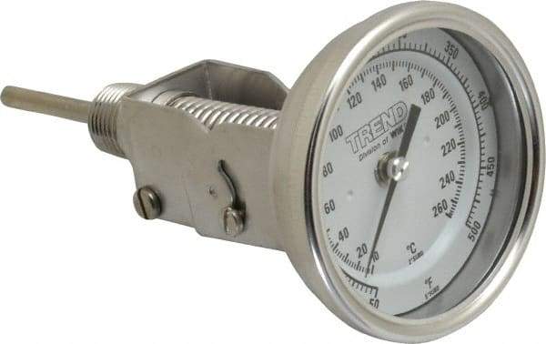 Wika - 2-1/2 Inch Long Stem, 3 Inch Dial Diameter, Stainless Steel, Adjustable Angle Bi-Metal Thermometer - 10 to 260°C, 1% Accuracy - Industrial Tool & Supply