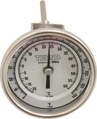 Wika - 4 Inch Long Stem, 3 Inch Dial Diameter, Stainless Steel, Adjustable Angle Bi-Metal Thermometer - -20 to 60°C, 1% Accuracy - Industrial Tool & Supply