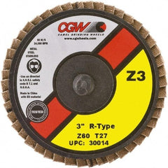 Camel Grinding Wheels - 40 Grit, 3" Disc Diam, Type 27 Zirconia Alumina Flap Disc - 24,000 Max RPM, Poly Cotton Backing, Quick Change Type R Attaching System, Coated - Industrial Tool & Supply