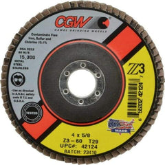 Camel Grinding Wheels - 60 Grit, 4" Disc Diam, 5/8" Center Hole, Type 29 Zirconia Alumina Flap Disc - 15,300 Max RPM, Poly Cotton Backing, Arbor Attaching System, Coated - Industrial Tool & Supply