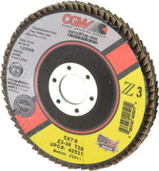 Camel Grinding Wheels - 36 Grit, 5" Disc Diam, 7/8" Center Hole, Type 29 Zirconia Alumina Flap Disc - 12,200 Max RPM, Poly Cotton Backing, Arbor Attaching System, Coated - Industrial Tool & Supply