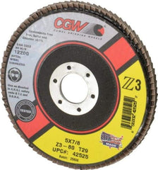 Camel Grinding Wheels - 80 Grit, 5" Disc Diam, 7/8" Center Hole, Type 29 Zirconia Alumina Flap Disc - 12,200 Max RPM, Poly Cotton Backing, Arbor Attaching System, Coated - Industrial Tool & Supply