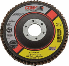 Camel Grinding Wheels - 24 Grit, 4-1/2" Disc Diam, 7/8" Center Hole, Type 27 Zirconia Alumina Flap Disc - 13,300 Max RPM, Poly Cotton Backing, Arbor Attaching System, Coated - Industrial Tool & Supply