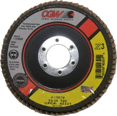 Camel Grinding Wheels - 36 Grit, 4-1/2" Disc Diam, 7/8" Center Hole, Type 29 Zirconia Alumina Flap Disc - 13,300 Max RPM, Poly Cotton Backing, Arbor Attaching System, Coated - Industrial Tool & Supply