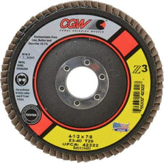 Camel Grinding Wheels - 40 Grit, 4-1/2" Disc Diam, 7/8" Center Hole, Type 29 Zirconia Alumina Flap Disc - 13,300 Max RPM, Poly Cotton Backing, Arbor Attaching System, Coated - Industrial Tool & Supply