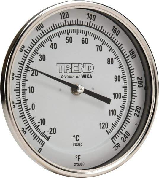 Wika - 2-1/2 Inch Long Stem, 5 Inch Dial Diameter, Stainless Steel, Adjustable Angle Bi-Metal Thermometer - -20 to 120°C, 1% Accuracy - Industrial Tool & Supply