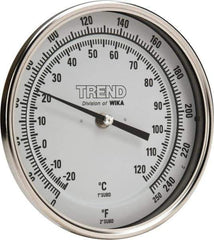 Wika - 2-1/2 Inch Long Stem, 5 Inch Dial Diameter, Stainless Steel, Adjustable Angle Bi-Metal Thermometer - -20 to 120°C, 1% Accuracy - Industrial Tool & Supply