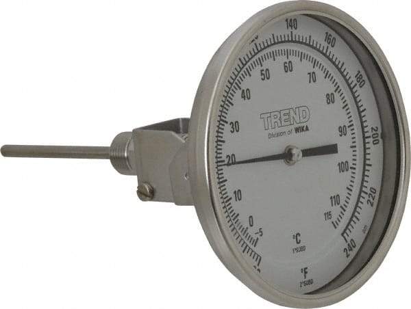 Wika - 4 Inch Long Stem, 5 Inch Dial Diameter, Stainless Steel, Adjustable Angle Bi-Metal Thermometer - -5 to 115°C, 1% Accuracy - Industrial Tool & Supply