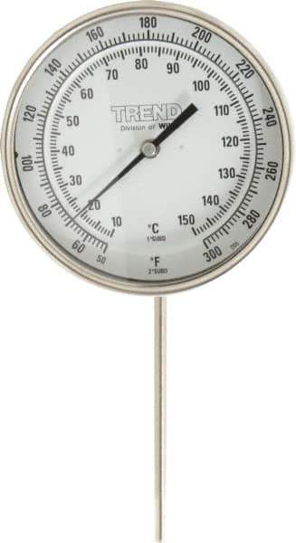 Wika - 6 Inch Long Stem, 5 Inch Dial Diameter, Stainless Steel, Adjustable Angle Bi-Metal Thermometer - 10 to 150°C, 1% Accuracy - Industrial Tool & Supply