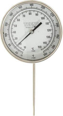 Wika - 6 Inch Long Stem, 5 Inch Dial Diameter, Stainless Steel, Adjustable Angle Bi-Metal Thermometer - 10 to 150°C, 1% Accuracy - Industrial Tool & Supply