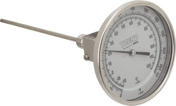 Wika - 9 Inch Long Stem, 5 Inch Dial Diameter, Stainless Steel, Adjustable Angle Bi-Metal Thermometer - -20 to 120°C, 1% Accuracy - Industrial Tool & Supply