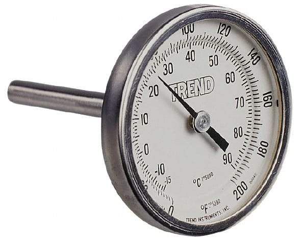 Wika - 2-1/2 Inch Long Stem, 2 Inch Dial Diameter, Stainless Steel, Back Connected Bi-Metal Thermometer - -70 to 70°C, 1% Accuracy - Industrial Tool & Supply