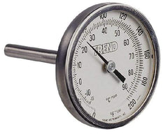Wika - 2-1/2 Inch Long Stem, 2 Inch Dial Diameter, Stainless Steel, Back Connected Bi-Metal Thermometer - 100 to 540°C, 1% Accuracy - Industrial Tool & Supply