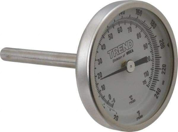 Wika - 2-1/2 Inch Long Stem, 2 Inch Dial Diameter, Stainless Steel, Back Connected Bi-Metal Thermometer - -5 to 115°C, 1% Accuracy - Industrial Tool & Supply