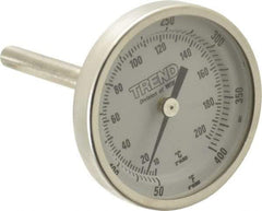 Wika - 2-1/2 Inch Long Stem, 2 Inch Dial Diameter, Stainless Steel, Back Connected Bi-Metal Thermometer - 10 to 200°C, 1% Accuracy - Industrial Tool & Supply