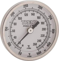 Wika - 2-1/2 Inch Long Stem, 2 Inch Dial Diameter, Stainless Steel, Back Connected Bi-Metal Thermometer - 10 to 260°C, 1% Accuracy - Industrial Tool & Supply