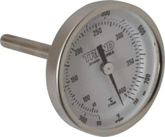Wika - 2-1/2 Inch Long Stem, 2 Inch Dial Diameter, Stainless Steel, Back Connected Bi-Metal Thermometer - 65 to 400°C, 1% Accuracy - Industrial Tool & Supply