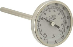 Wika - 4 Inch Long Stem, 2 Inch Dial Diameter, Stainless Steel, Back Connected Bi-Metal Thermometer - -15 to 90°C, 1% Accuracy - Industrial Tool & Supply