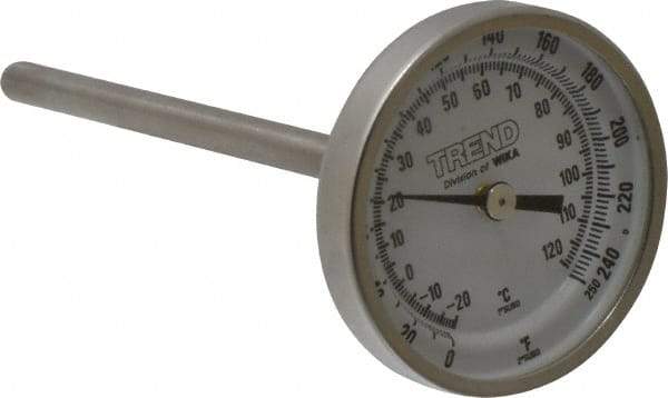 Wika - 4 Inch Long Stem, 2 Inch Dial Diameter, Stainless Steel, Back Connected Bi-Metal Thermometer - -20 to 120°C, 1% Accuracy - Industrial Tool & Supply