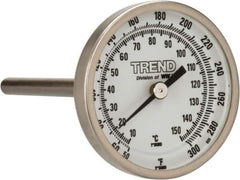 Wika - 4 Inch Long Stem, 2 Inch Dial Diameter, Stainless Steel, Back Connected Bi-Metal Thermometer - 10 to 150°C, 1% Accuracy - Industrial Tool & Supply