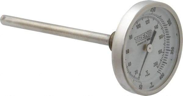 Wika - 4 Inch Long Stem, 2 Inch Dial Diameter, Stainless Steel, Back Connected Bi-Metal Thermometer - 10 to 200°C, 1% Accuracy - Industrial Tool & Supply