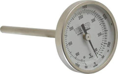 Wika - 4 Inch Long Stem, 2 Inch Dial Diameter, Stainless Steel, Back Connected Bi-Metal Thermometer - 65 to 400°C, 1% Accuracy - Industrial Tool & Supply