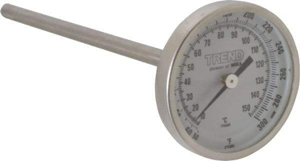 Wika - 6 Inch Long Stem, 2 Inch Dial Diameter, Stainless Steel, Back Connected Bi-Metal Thermometer - 10 to 150°C, 1% Accuracy - Industrial Tool & Supply