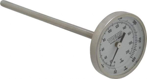 Wika - 6 Inch Long Stem, 2 Inch Dial Diameter, Stainless Steel, Back Connected Bi-Metal Thermometer - 10 to 200°C, 1% Accuracy - Industrial Tool & Supply