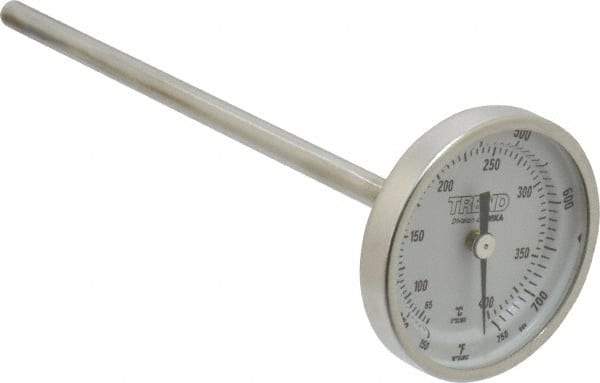 Wika - 6 Inch Long Stem, 2 Inch Dial Diameter, Stainless Steel, Back Connected Bi-Metal Thermometer - 65 to 400°C, 1% Accuracy - Industrial Tool & Supply