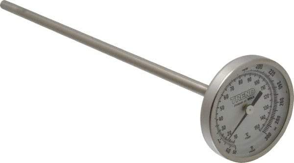 Wika - 9 Inch Long Stem, 2 Inch Dial Diameter, Stainless Steel, Back Connected Bi-Metal Thermometer - 10 to 150°C, 1% Accuracy - Industrial Tool & Supply