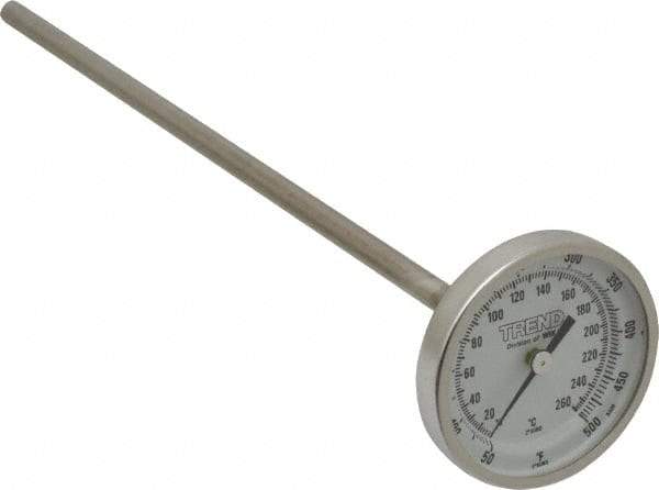 Wika - 9 Inch Long Stem, 2 Inch Dial Diameter, Stainless Steel, Back Connected Bi-Metal Thermometer - 10 to 260°C, 1% Accuracy - Industrial Tool & Supply